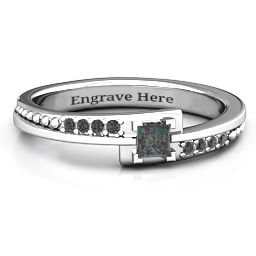 Princess Cut Ring with Accents in 925 Sterling Silver with Alexandrite and Black Premium Zirconia