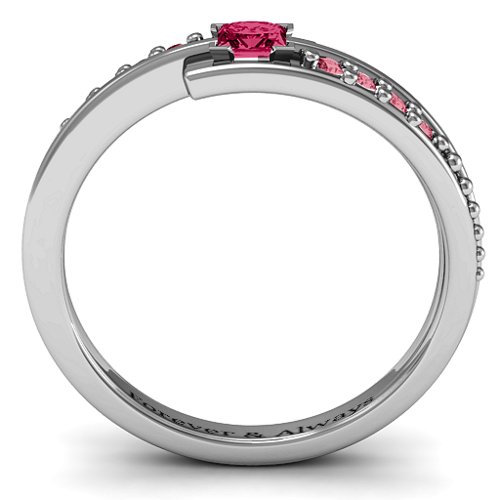 Princess Cut Ring with Accents – Sterling Silver with Ruby and Red Premium Zirconia