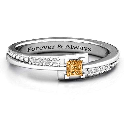 Princess Cut Ring with Accents – Sterling Silver with Citrine and White Premium Zirconia