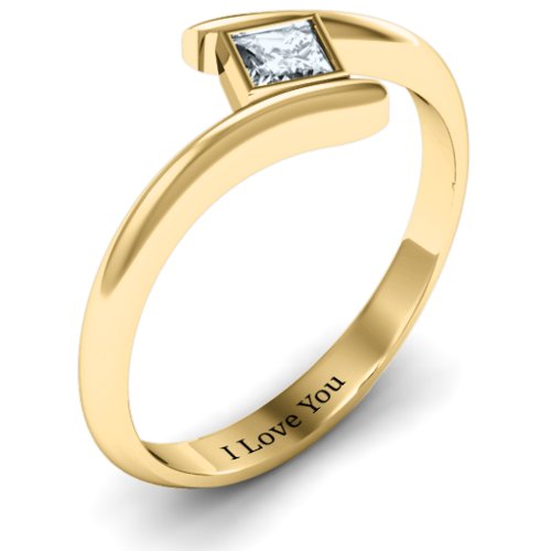 Princess Cut Bypass Ring – 10K Yellow Gold with Cubic Zirconia