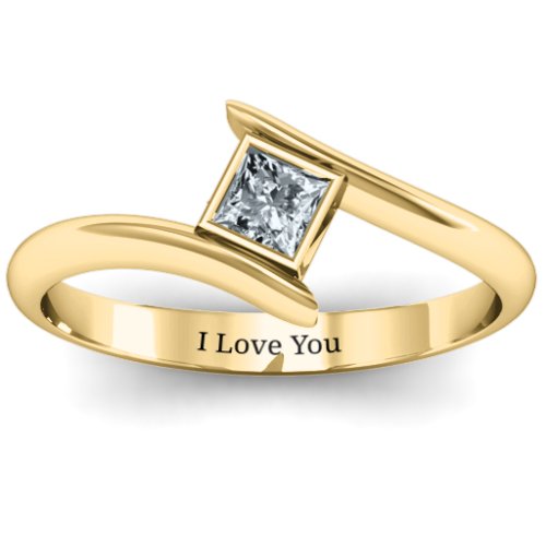 Princess Cut Bypass Ring – 10K Yellow Gold with Cubic Zirconia