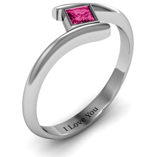 Princess Cut Bypass Ring – Sterling Silver with Ruby