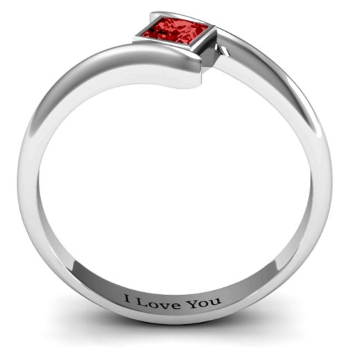 Princess Cut Bypass Ring – Sterling Silver with Garnet