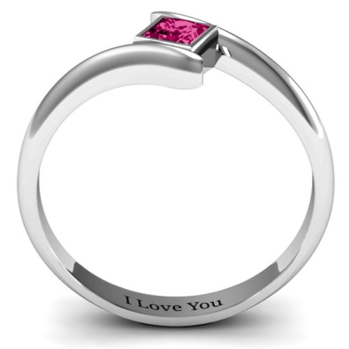 Princess Cut Bypass Ring – Sterling Silver with Ruby