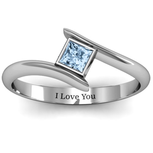 Princess Cut Bypass Ring – Sterling Silver with Aquamarine