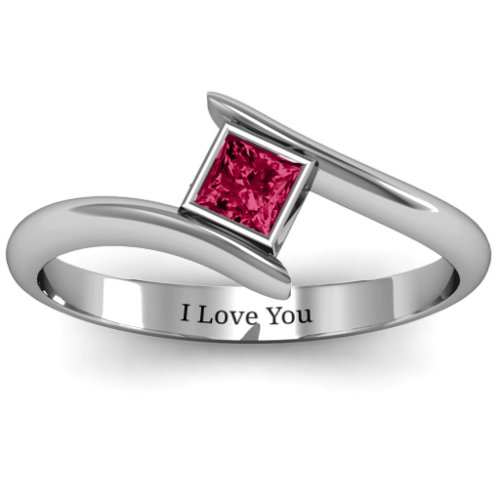 Princess Cut Bypass Ring – Sterling Silver with Ruby