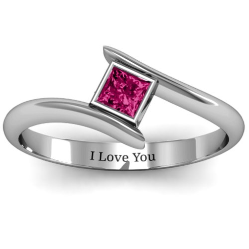 Princess Cut Bypass Ring – Sterling Silver with Ruby