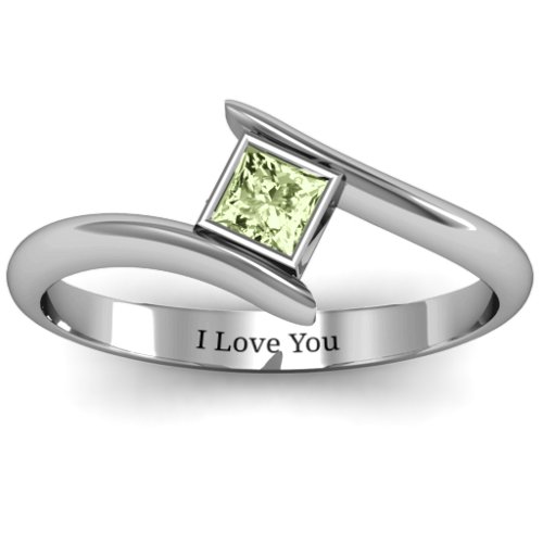 Princess Cut Bypass Ring – Sterling Silver with Peridot