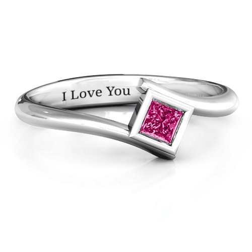 Princess Cut Bypass Ring – Sterling Silver with Ruby