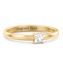 Elegant Princess Ring in 10K Solid Yellow Gold with Cubic Zirconia