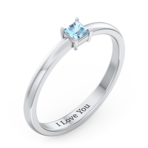 Elegant Princess Ring – Sterling Silver with Blue Topaz