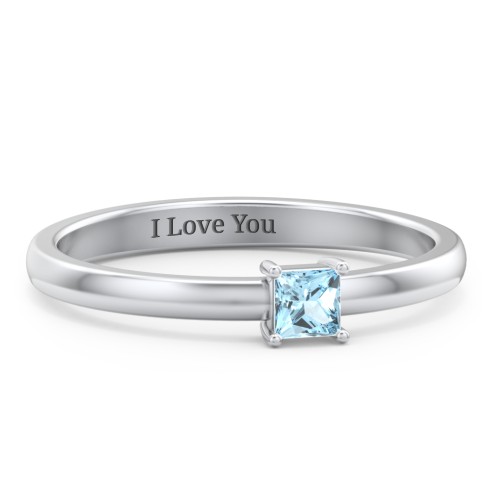 Elegant Princess Ring – Sterling Silver with Blue Topaz