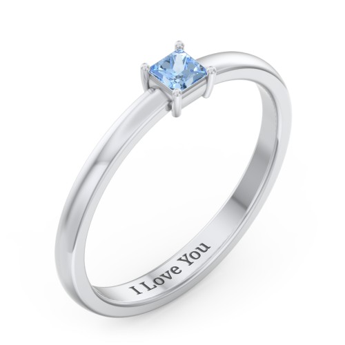 Elegant Princess Ring – Sterling Silver with Blue Topaz