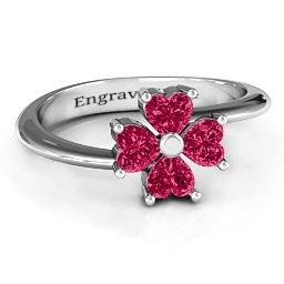 Four Heart Clover Ring in 925 Sterling Silver with Ruby