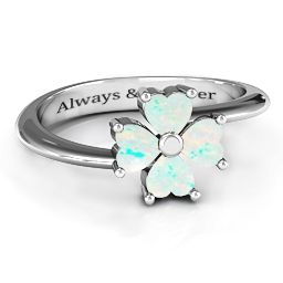 Four Heart Clover Ring in 925 Sterling Silver with Opal