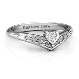 V-Accented Heart Ring