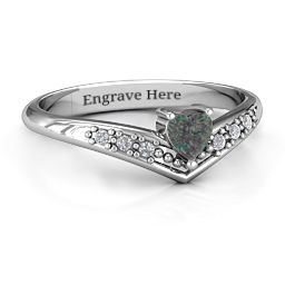 V-Accented Heart Ring