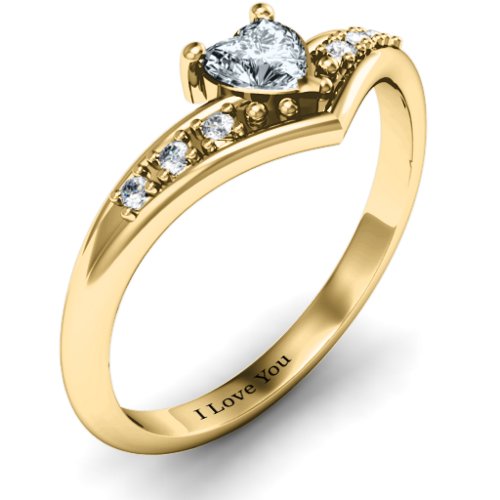V-Accented Heart Ring – 10K Yellow Gold with Cubic Zirconia