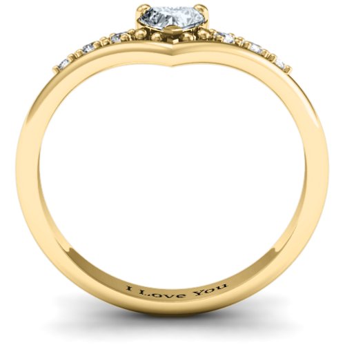 V-Accented Heart Ring – 10K Yellow Gold with Cubic Zirconia