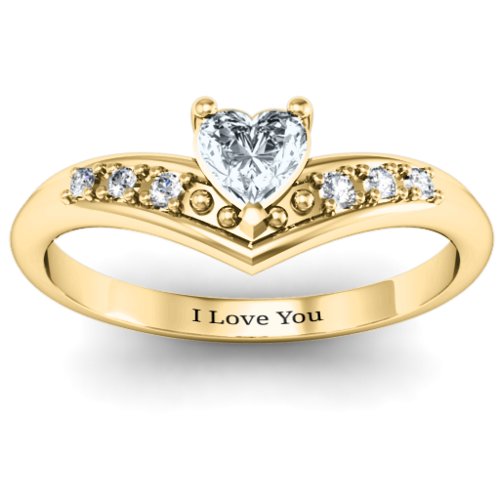 V-Accented Heart Ring – 10K Yellow Gold with Cubic Zirconia