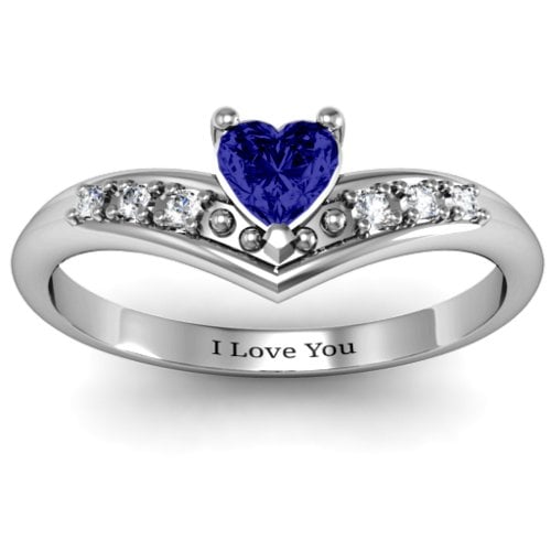 V-Accented Heart Ring