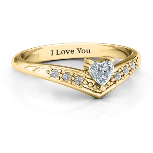 V-Accented Heart Ring – 10K Yellow Gold with Cubic Zirconia