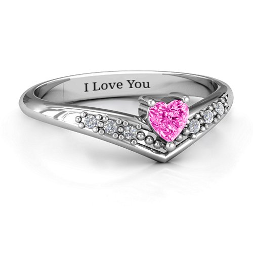 V-Accented Heart Ring – Sterling Silver with Pink Tourmaline and Cubic Zirconia