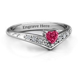 V-Accented Heart Ring in 925 Sterling Silver with Ruby