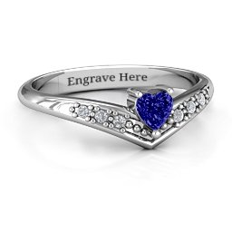 V-Accented Heart Ring in 925 Sterling Silver with Blue Sapphire