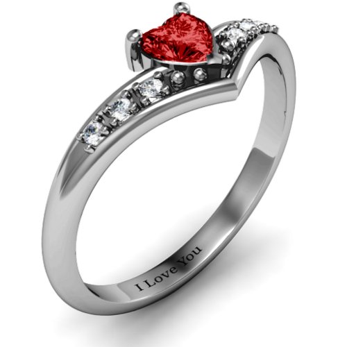 V-Accented Heart Ring – Sterling Silver with Garnet and Cubic Zirconia
