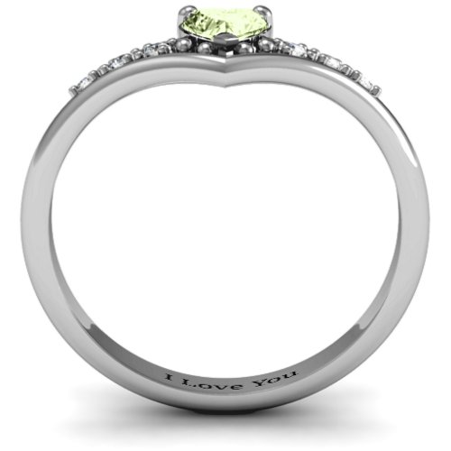 V-Accented Heart Ring – Sterling Silver with Peridot and Cubic Zirconia