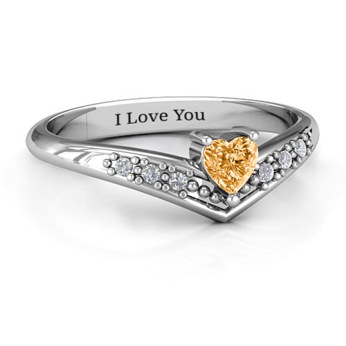 V-Accented Heart Ring – Sterling Silver with Citrine and Cubic Zirconia