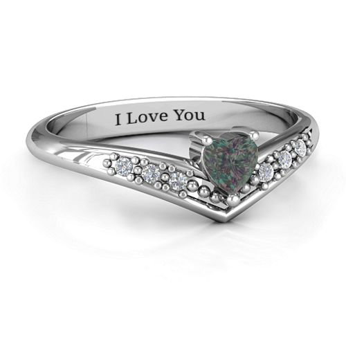 V-Accented Heart Ring – Sterling Silver with Alexandrite and Cubic Zirconia