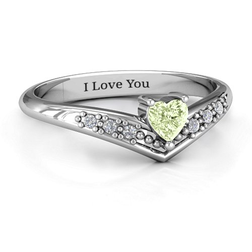 V-Accented Heart Ring – Sterling Silver with Peridot and Cubic Zirconia