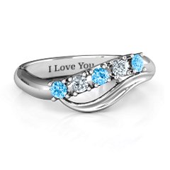 Five Stone Wave Ring – Sterling Silver with Blue Topaz and Cubic Zirconia