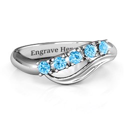 Five Stone Wave Ring in 925 Sterling Silver with Blue Topaz