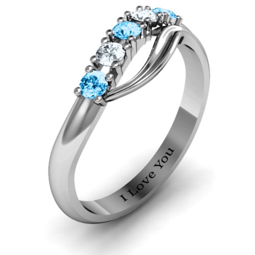 Five Stone Wave Ring – Sterling Silver with Blue Topaz and Cubic Zirconia