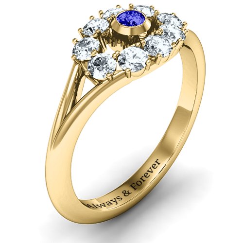 3 to 10 Stone "Solar" Ring – 10K Yellow Gold with Blue Sapphire and Cubic Zirconia