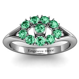3 to 10 Stone "Solar" Ring in 925 Sterling Silver with Emerald