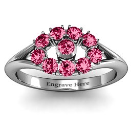 3 to 10 Stone "Solar" Ring in 925 Sterling Silver with Ruby