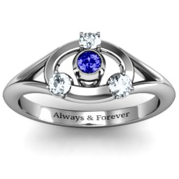 3 to 10 Stone "Solar" Ring in 925 Sterling Silver with Blue Sapphire and Cubic Zirconia