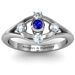3 to 10 Stone "Solar" Ring in 925 Sterling Silver with Blue Sapphire and Cubic Zirconia