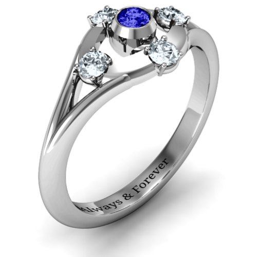 3 to 10 Stone "Solar" Ring – Sterling Silver with Blue Sapphire and Cubic Zirconia