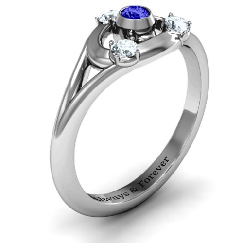 3 to 10 Stone "Solar" Ring – Sterling Silver with Blue Sapphire and Cubic Zirconia