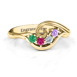 3 - 8 Stone Swirl Ring in 10K Solid Yellow Gold with Emerald, Ruby, Cubic Zirconia, and Amethyst