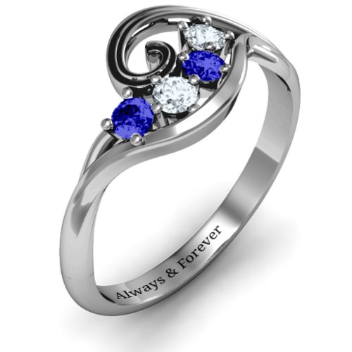 3 - 8 Stone Swirl Ring – Sterling Silver with Blue Sapphire and Cubic Zirconia