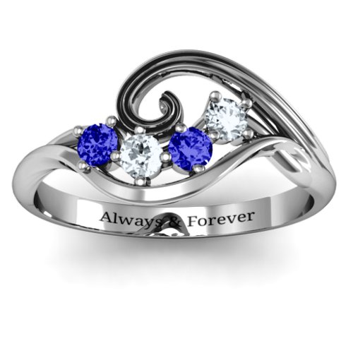 3 - 8 Stone Swirl Ring – Sterling Silver with Blue Sapphire and Cubic Zirconia
