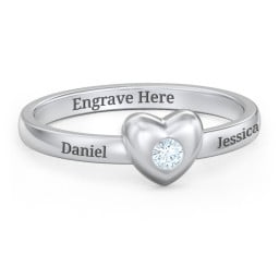 Solid Heart with Gemstone Ring