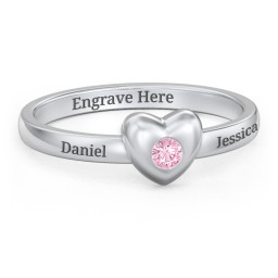 Solid Heart with Gemstone Ring