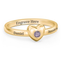 Solid Heart with Gemstone Ring in 18K Gold Plated Silver with Alexandrite